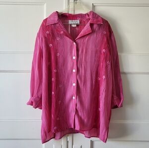Options By Delta Burke Button Top Pink Floral Y2K Whimsy Plus Size 2X